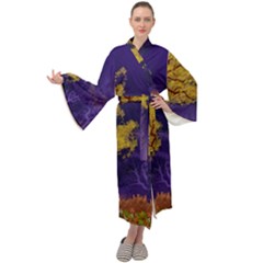 Landscape Illustration Night Light Maxi Velour Kimono by Wegoenart