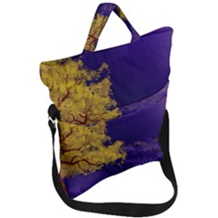 Landscape Illustration Night Light Fold Over Handle Tote Bag by Wegoenart