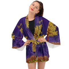 Landscape Illustration Night Light Long Sleeve Kimono by Wegoenart