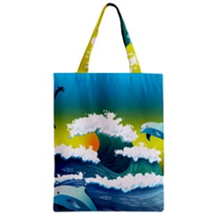 Dolphin Seagull Sea Ocean Wave Blue Water Zipper Classic Tote Bag by Wegoenart