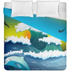 Dolphin Seagull Sea Ocean Wave Blue Water Duvet Cover Double Side (king Size) by Wegoenart