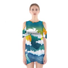 Dolphin Seagull Sea Ocean Wave Blue Water Shoulder Cutout One Piece Dress