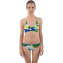 Dolphin Seagull Sea Ocean Wave Blue Water Wrap Around Bikini Set by Wegoenart