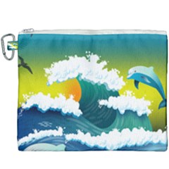 Dolphin Seagull Sea Ocean Wave Blue Water Canvas Cosmetic Bag (xxxl) by Wegoenart