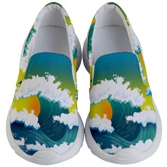 Dolphin Seagull Sea Ocean Wave Blue Water Kids Lightweight Slip Ons by Wegoenart