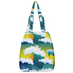 Dolphin Seagull Sea Ocean Wave Blue Water Center Zip Backpack by Wegoenart