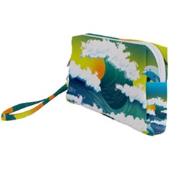 Dolphin Seagull Sea Ocean Wave Blue Water Wristlet Pouch Bag (small) by Wegoenart