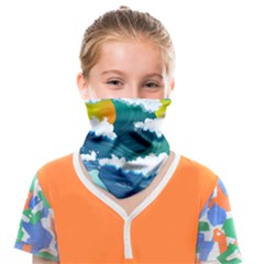 Dolphin Seagull Sea Ocean Wave Blue Water Face Covering Bandana (kids) by Wegoenart