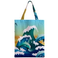 Dolphin Seagull Sea Ocean Wave Zipper Classic Tote Bag by Wegoenart