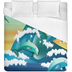 Dolphin Seagull Sea Ocean Wave Duvet Cover (king Size) by Wegoenart