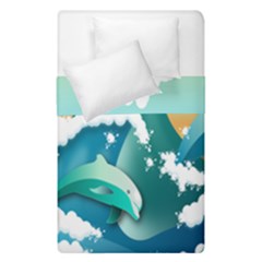 Dolphin Seagull Sea Ocean Wave Duvet Cover Double Side (single Size) by Wegoenart