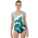 Dolphin Seagull Sea Ocean Wave Cut-Out Back One Piece Swimsuit View1