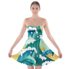 Dolphin Seagull Sea Ocean Wave Strapless Bra Top Dress by Wegoenart