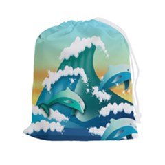 Dolphin Seagull Sea Ocean Wave Drawstring Pouch (2xl) by Wegoenart