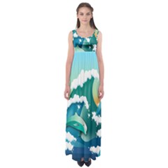 Dolphin Seagull Sea Ocean Wave Empire Waist Maxi Dress by Wegoenart