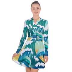 Dolphin Seagull Sea Ocean Wave Long Sleeve Panel Dress by Wegoenart