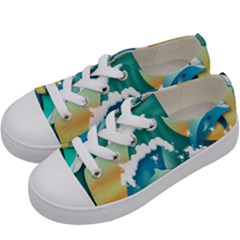 Dolphin Seagull Sea Ocean Wave Kids  Low Top Canvas Sneakers by Wegoenart