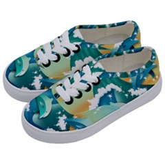 Dolphin Seagull Sea Ocean Wave Kids  Classic Low Top Sneakers by Wegoenart