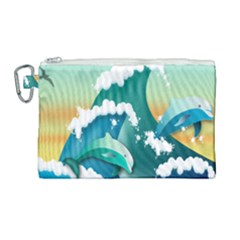 Dolphin Seagull Sea Ocean Wave Canvas Cosmetic Bag (large) by Wegoenart