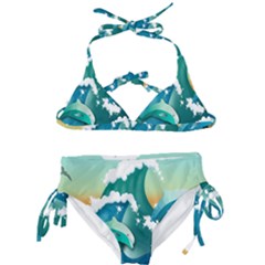 Dolphin Seagull Sea Ocean Wave Kids  Classic Bikini Set by Wegoenart