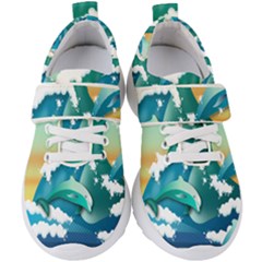 Dolphin Seagull Sea Ocean Wave Kids  Velcro Strap Shoes by Wegoenart