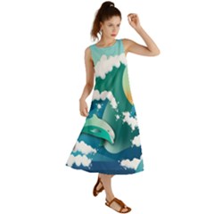 Dolphin Seagull Sea Ocean Wave Summer Maxi Dress by Wegoenart