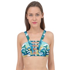 Dolphin Seagull Sea Ocean Wave Cage Up Bikini Top by Wegoenart