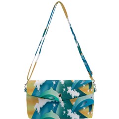 Dolphin Seagull Sea Ocean Wave Removable Strap Clutch Bag by Wegoenart