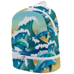 Dolphin Seagull Sea Ocean Wave Zip Bottom Backpack by Wegoenart