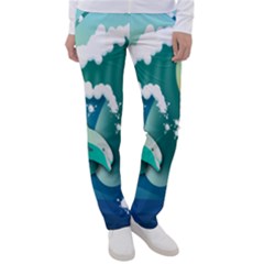 Dolphin Seagull Sea Ocean Wave Women s Casual Pants by Wegoenart