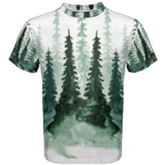 Tree Watercolor Painting Pine Forest Green  Nature Men s Cotton Tee by Wegoenart