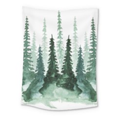 Tree Watercolor Painting Pine Forest Green  Nature Medium Tapestry by Wegoenart