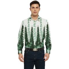 Tree Watercolor Painting Pine Forest Green  Nature Men s Long Sleeve  Shirt by Wegoenart