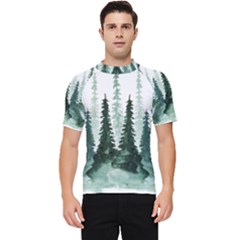 Tree Watercolor Painting Pine Forest Green  Nature Men s Short Sleeve Rash Guard by Wegoenart