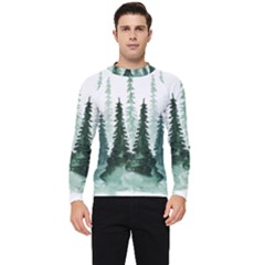 Tree Watercolor Painting Pine Forest Green  Nature Men s Long Sleeve Rash Guard by Wegoenart