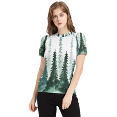 Tree Watercolor Painting Pine Forest Green  Nature Women s Short Sleeve Rash Guard by Wegoenart