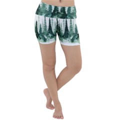 Tree Watercolor Painting Pine Forest Green  Nature Lightweight Velour Yoga Shorts by Wegoenart