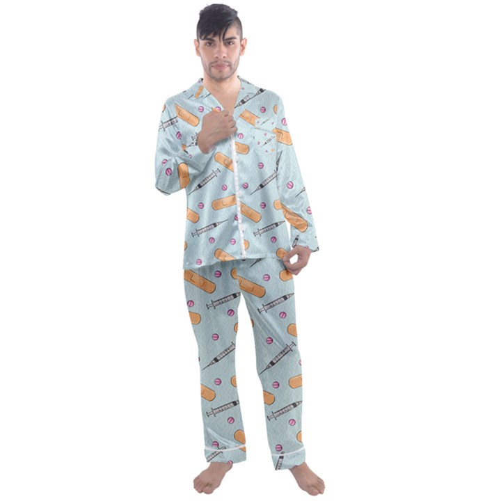 Medicine Items Men s Long Sleeve Satin Pajamas Set