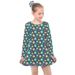 Neon Doodle Daisies (black) Kids  Long Sleeved Skater Dress by LemonadeandFireflies