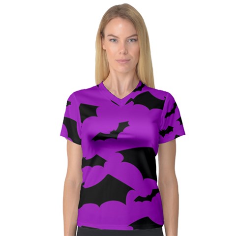 Goth Bats Purple V-neck Sport Mesh Tee by GothicPunkNZ