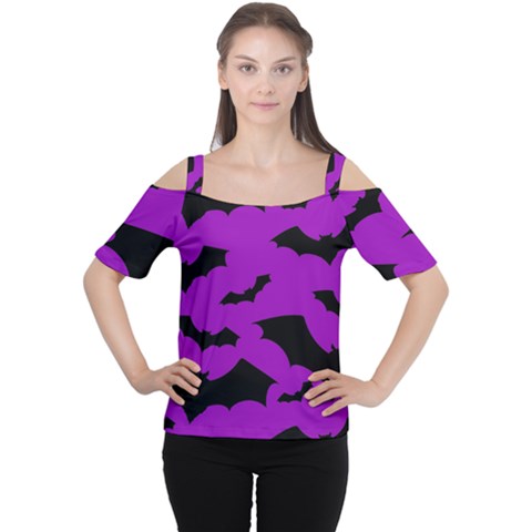 Goth Bats Purple Cutout Shoulder Tee by GothicPunkNZ