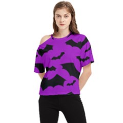 Goth Bats Purple One Shoulder Cut Out Tee by GothicPunkNZ