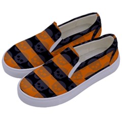 Orange Deathrock Stripes Kids  Canvas Slip Ons by GothicPunkNZ