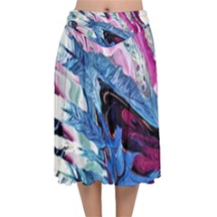 Feathers Velvet Flared Midi Skirt by kaleidomarblingart