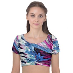 Feathers Velvet Short Sleeve Crop Top  by kaleidomarblingart