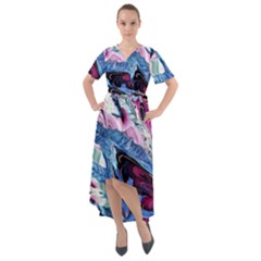 Feathers Front Wrap High Low Dress by kaleidomarblingart