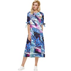 Feathers Bow Sleeve Chiffon Midi Dress by kaleidomarblingart