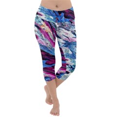 Feathers Lightweight Velour Capri Yoga Leggings by kaleidomarblingart