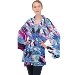 Feathers Long Sleeve Velvet Kimono  by kaleidomarblingart