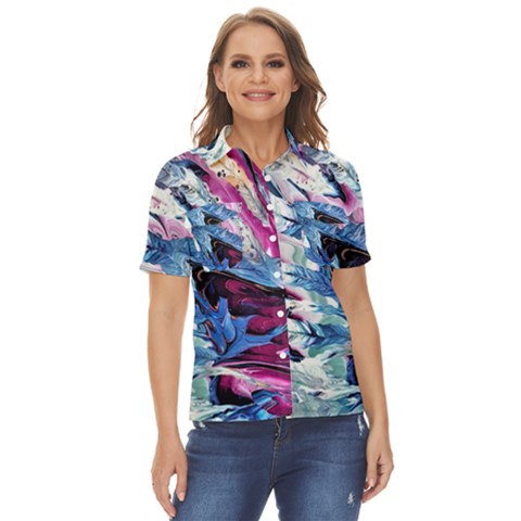 Feathers Women s Short Sleeve Double Pocket Shirt by kaleidomarblingart